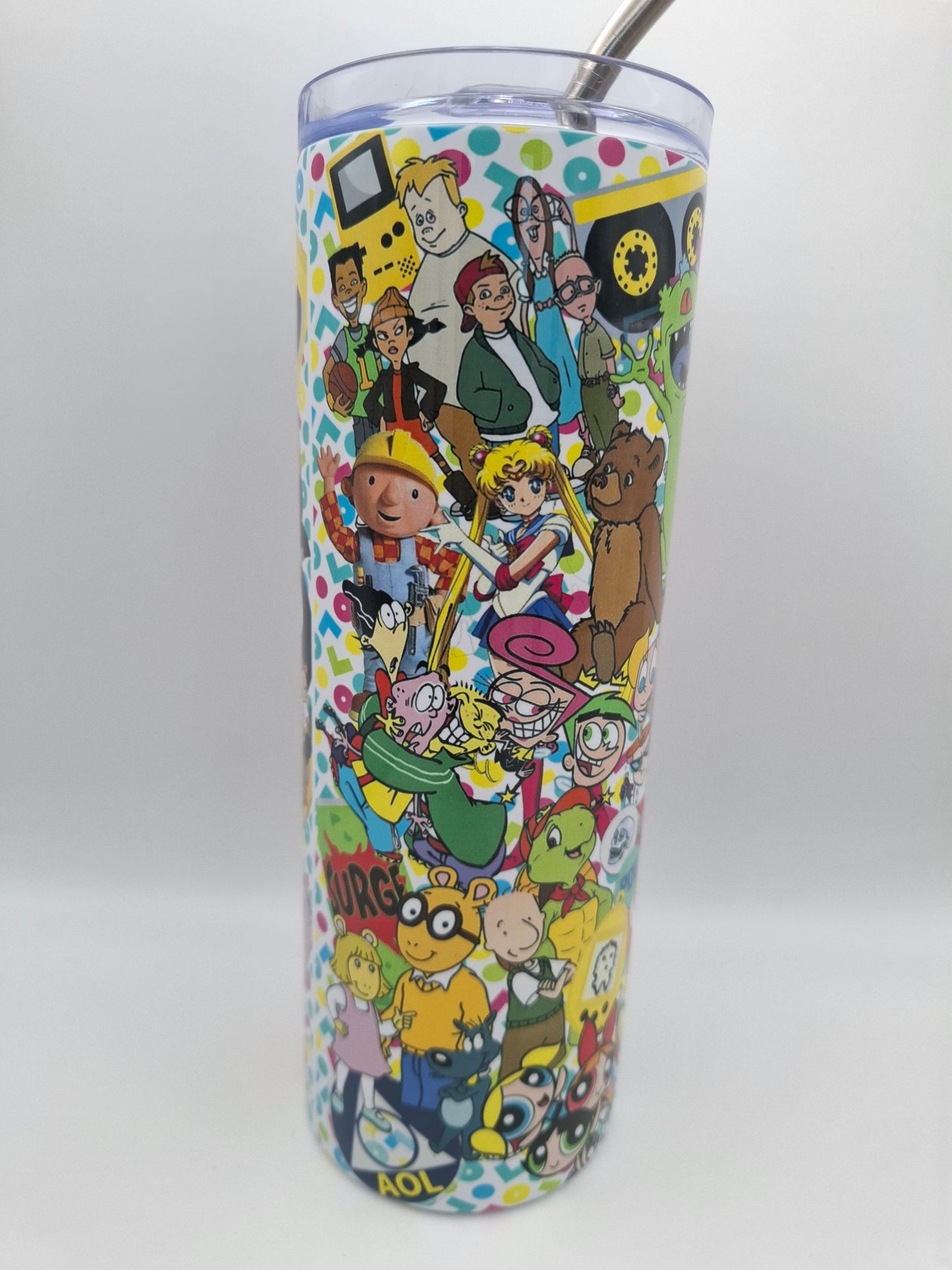 90s Theme 20oz Metal Tumbler with Straw