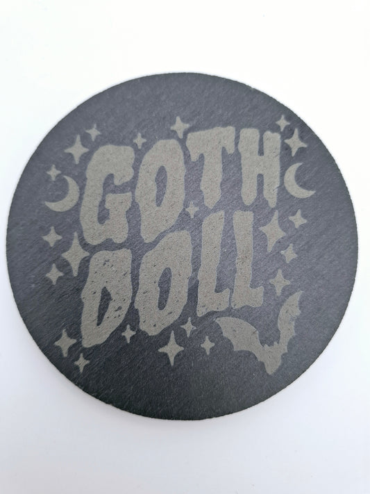 Goth Doll Engraved Slate Coaster