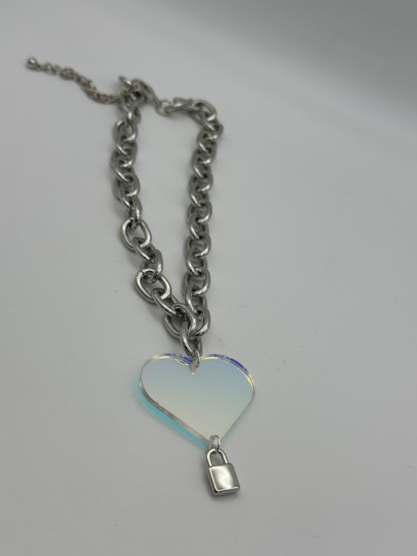 Heart and Padlock Iridescent Necklace