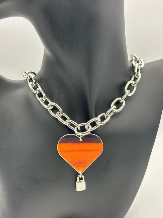 Heart and Padlock Iridescent Necklace