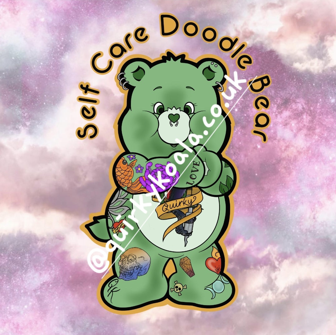 Self-Care Doodle Bear Fluffy Blanket