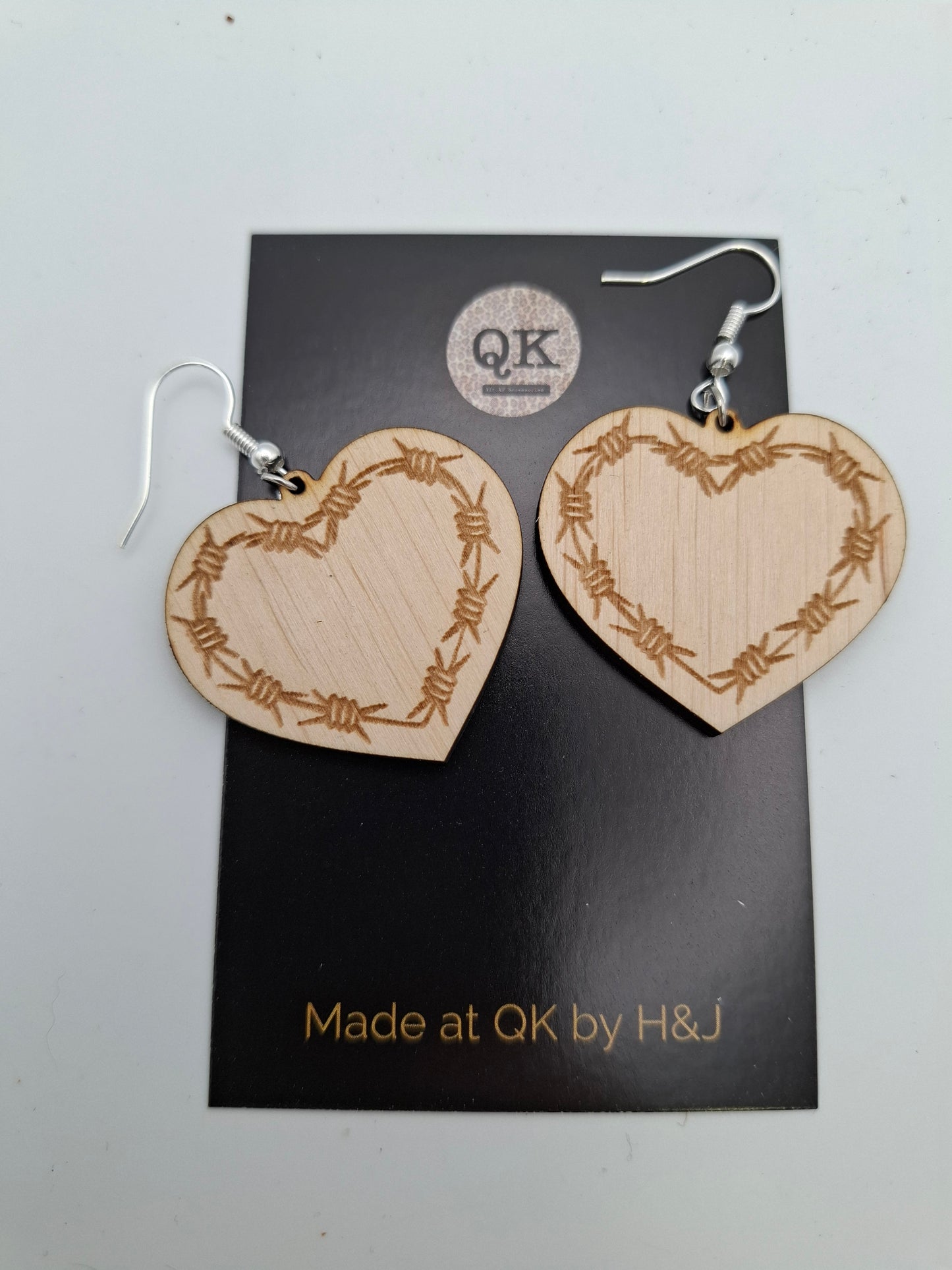 Barbed Heart Wooden Earrings