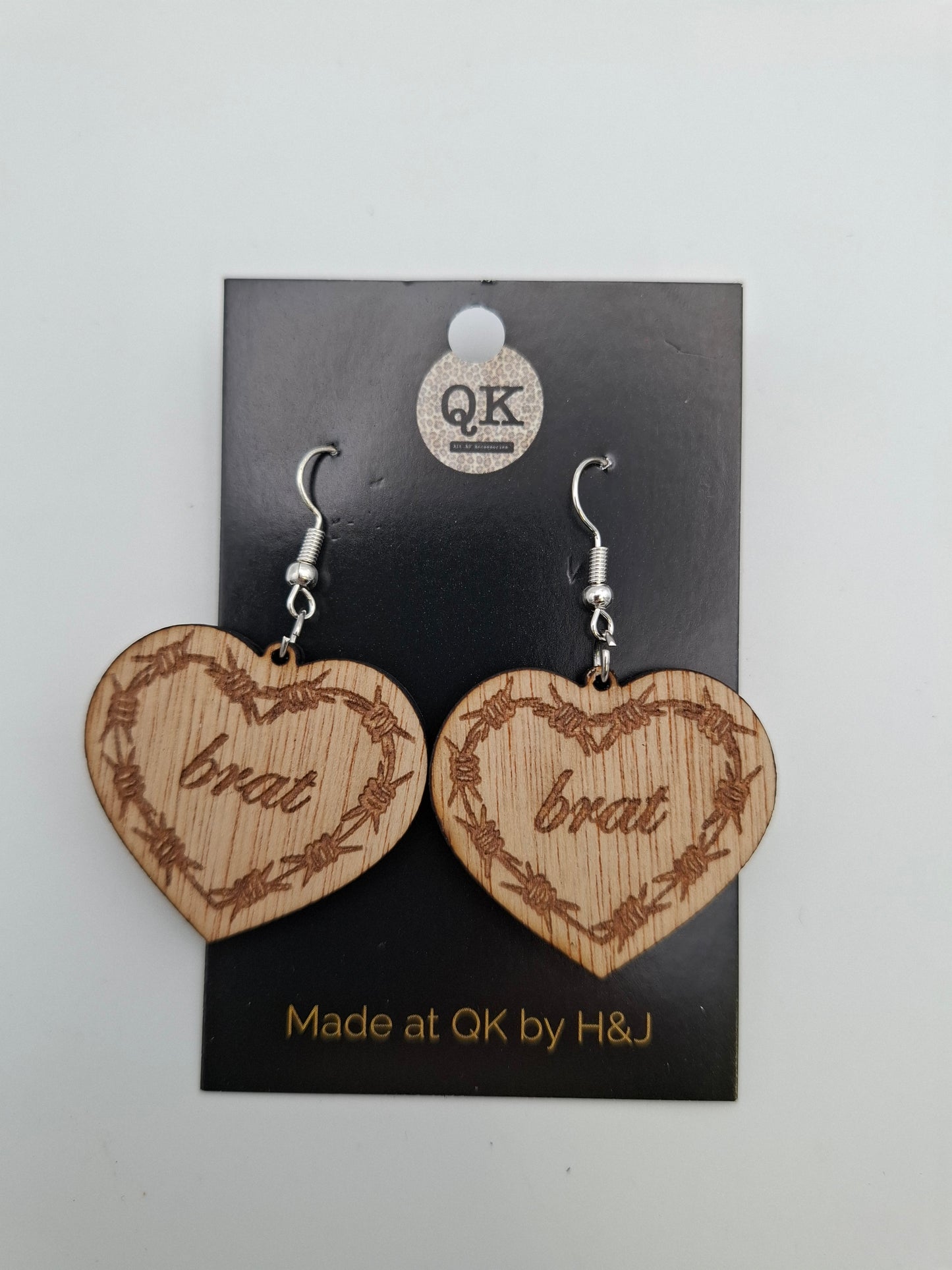 Barbed Heart Wooden Earrings