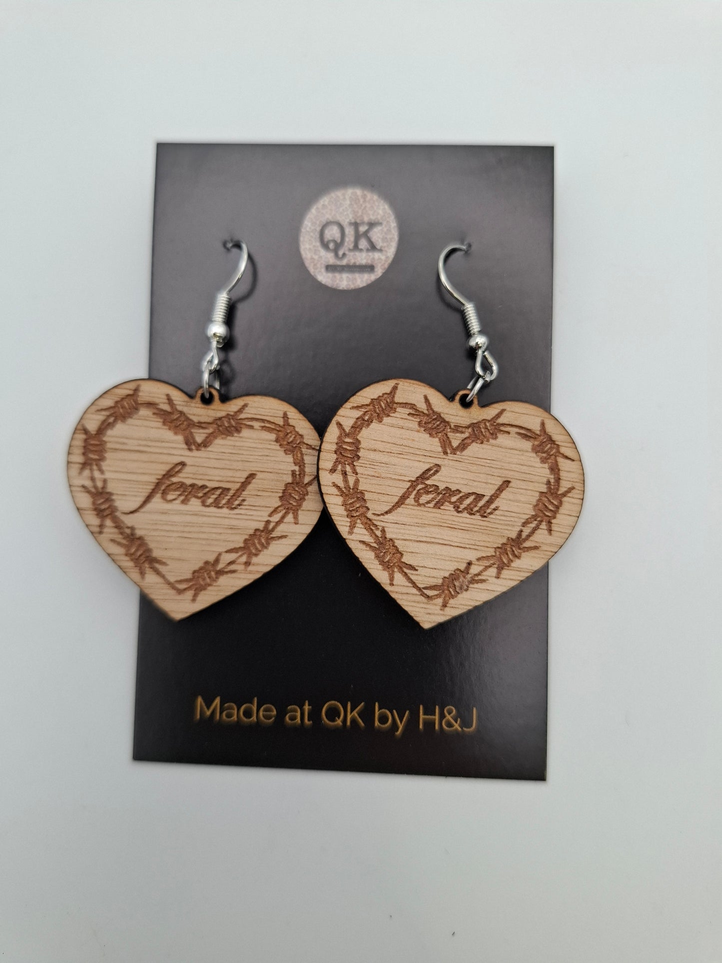 Barbed Heart Wooden Earrings