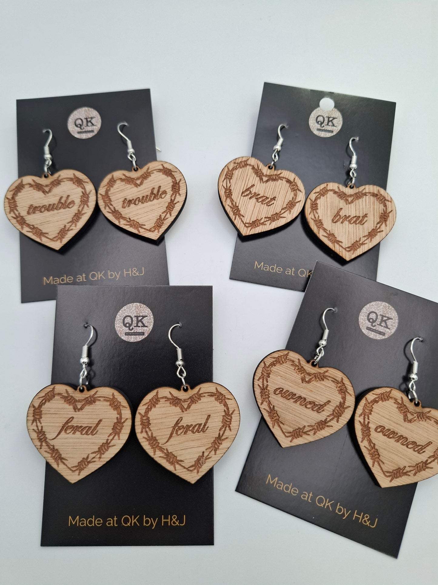 Barbed Heart Wooden Earrings