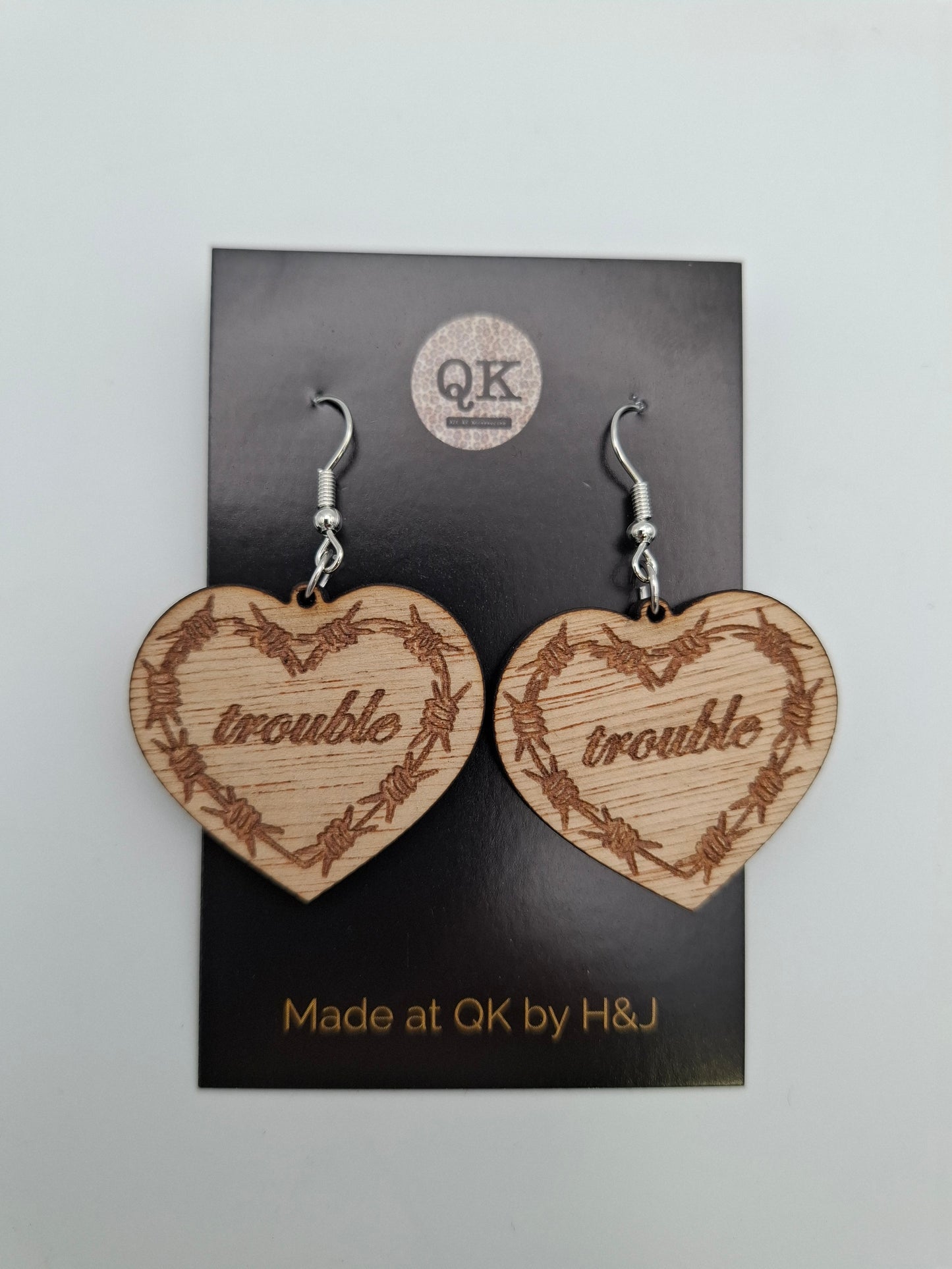 Barbed Heart Wooden Earrings